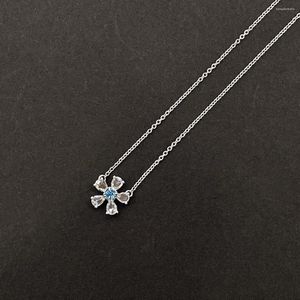 Correntes CN2023 Natureza Azul Diamantes Colares Sólidos 18K Ouro Branco 0.127ct Pingentes Para Presentes de Aniversário