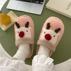 Womens Slippers Band Soft Plush Fleece elk winter Slippers pink House Indoor Or Outdoor Mop Open Toe House Shoes Fixed Shoe Shape size 36-41