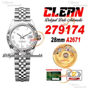 Clean Factory CF 279174 A2671 Automatic Ladies Watch 28 Fluted Bezel Whtie Roman Dial 904L Jubileesteel Bracelet Super Version Womens Puretimewatch 0019
