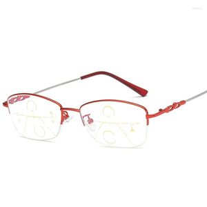 Occhiali da sole in metallo titanio occhiali da lettura multifocali donne progressivi anti raggi blu UV proteggono i lettori presbiti a mezza montatura