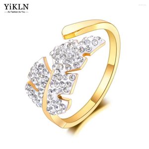 Cluster Rings YiKLN Titanium Stainless Steel Bohemia Clay Rhinestone Leaves Ring Jewelry Exquisite CZ Crystal Party For Women YR21010