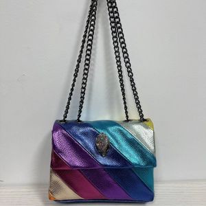 Mini-Kensington-Schultertaschen, Handtasche aus echtem Leder, Regenbogen-Mikrofaser-Leder, Adlerkopf, luxuriöse Deigner-Tasche, Umhängetasche mit vollem Logo