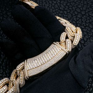 Marka moda kadın hip hop takılar 22mm gerçek 18K 14K 10K Katı Altın Zincirler Prong Ayar VVS Buzlu Küba Bağlantı Zinciri Erkek Kolye
