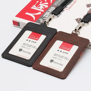 Titulares de cartão de couro ID Caso PU Business Badge Holder com colar cordão personalizar impressão escola material de escritório multip