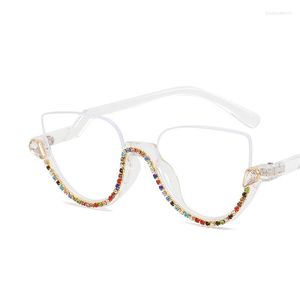 Sonnenbrille Mode Luxus Diamant Blau Lichtbeständig Halbrahmen Brille Party Dekoration Frauen Trend Flach Optisch