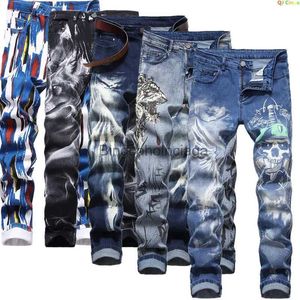 Men's Jeans Plus Size Men's Jeans 3D Digital Print Stretch Denim Pants Blue Black White Trousers Men Fashion Slacks 28-34 36 38 40 42L231003