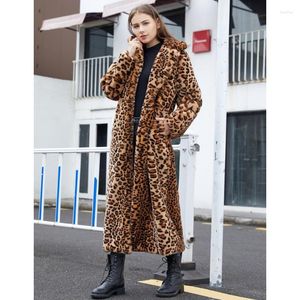 Kvinnors päls leopard vinter kvinnor kappa vintage lång faux lyx varma fluffiga jacka läder damer ytterkläder hög kvalitet jackor