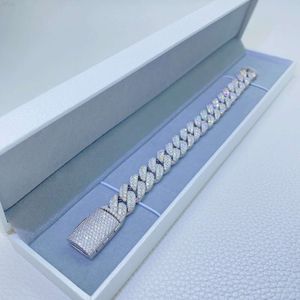 Varumärke Fashion Woman 12mm 2 Rows Micro Paled Cuban Armband D VVS Lab Diamond Link Chain Iced Out 925 Silver Moissanite
