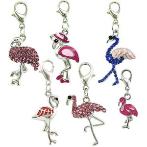 Verkaufen Mode Schwimm Charme Legierung Karabinerverschluss Strass Mix Flamingo Charms Anhänger Schmuck Accessories229R
