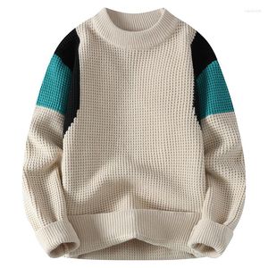 Men's Sweaters Autumn Winter Round Neck Sweater Casual Shoulder Color Matching Top Ingot Needle Thickened Bottoming Shirt