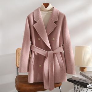 Lässige Kleider 2023 High End Maulbeerseide Fleece Doppelseitiger Kaschmirmantel für Damen Kurzer kleiner Riemen