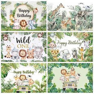 Background Material Tropical Jungle Safari Animal Boy Girl 1st Birthday Party Backdrop Wild One Baby Shower Custom Photographic Background Photocall YQ231003