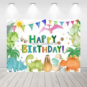 BAKGRUND MATERIAL DINOSAUR TEME BACKDROPS Pojkar Tropiska djungel Happy Birthday Party Photography Bakgrund Kids Baby Shower Cake Table Decor YQ231003