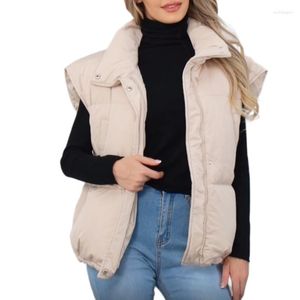 Giubbotti da donna Gilet imbottito femminile Caldo inverno Solid Colletto alla coreana Gilet Donna Cappotto trapuntato con coulisse Giacca imbottita senza maniche