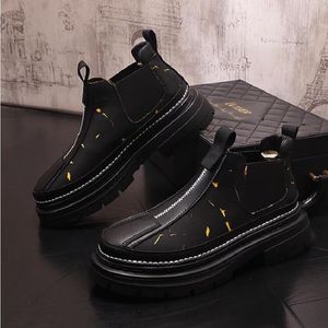 for Men New Black Business Handmade s Short Round Toe Slip On Ankle Boots A ffa Boot