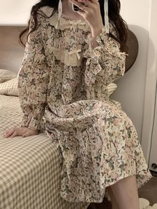 Kadın pijama kadınları tatlı kızlar Korece lolita pijama pijama pamuk fırfırlar baskı prenses kawaii nightwear victoria gecelikleri