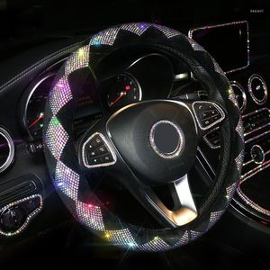 Steering Wheel Covers Plush Rhinestone Cover Set For Women Luxury Crystal Car Protector Accessories Girls 38CM/15"