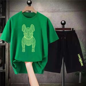 Herrspåriga söta hundgrafiska lyxiga korta uppsättningar överdimensionerade bomullsmän sätter Harajuku Cartoon Graphic Streetwear Quality T-shirt Shorts Outfits 230928