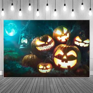 Background Material Halloween Angry Smiling Pumpkin Face Light Decoration Photography Backdrop Kids Nightfall Withered Forest Party Photo Background YQ231003