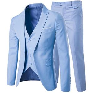 Erkekler takım elbise yelek pantolon 3 parça set / bir düğme iki düğme düz renk iş elbisesi blazers ceket ceket pantolon yelek yelek