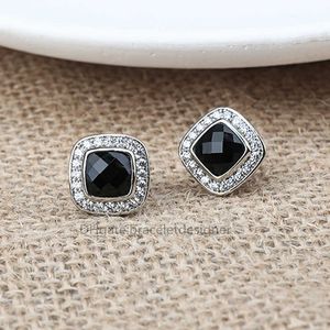 Faux Black Onyx Earrings with Zircon Design Women Wedding Stud