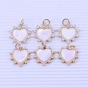 Pendant Necklaces 10 Pcs Real 18K Gold Plated Sunburst Heart Charm With Mother Of Pearl Backing Love Pave CZ Shell