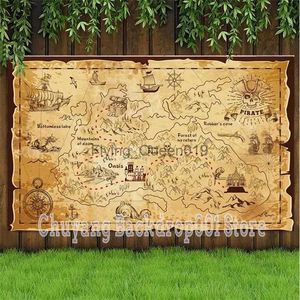 Bakgrundsmaterial Pirate Treasure World Map Backdrop Kids Happy Birthday Party Photography Bakgrund Foto Studio Supplies Decor Banner YQ231003