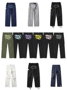 Calça mans cargo masswearwear moda hop imprimido calças casuais casuais retro bockets de múltiplos bolsos retos botões de macacão solto mosca casal de treping de perna reta calça