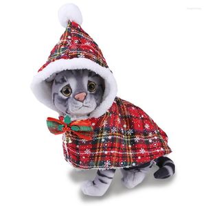 Cat Costumes Puppy Cloak For Christmas Hooded Clothes With Pompoms Winter Dog Apparels Party Theme Travel