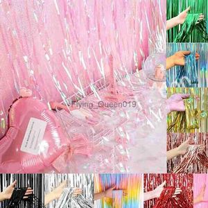 Background Material 1*2M Tinsel Curtain Foil Metallic Fringe Backdrop Party Door Decorations Event YQ231003