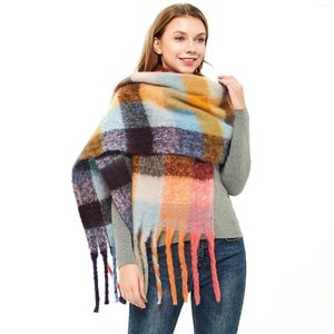 Scarves Women Blanket Neck Scarf Fringed Colorful Plaid Braided Ladies Shawl Autumn And Winter Thickening Warm Circle Yarn