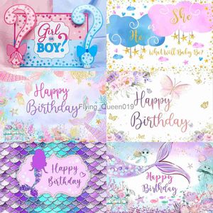 Materiale di fondo Ggender Reveal Fondale Photocall Sirena Festa Banner Sfondo Farfalla Buon Compleanno Pary Decor Bambini Ragazzo Ragazza Baby Shower YQ231003