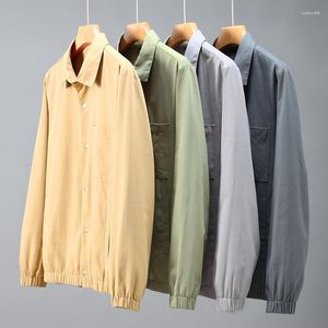 Мужские куртки 3305 Мужские однотонные простые базовые пальто Весна-Осень Модная повседневная свободная куртка с длинным рукавом Красивая корейская модная одежда
