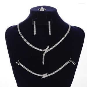 Necklace Earrings Set Jewelry HADIYANA Fashion Ladies Wedding Bracelet Ring Earring High Quality Zircon BN8011 For Woman