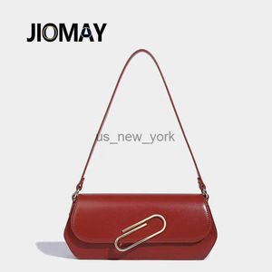 Totes Jiomay Novo Design Fashion Pesses Bolsas de luxo para mulheres Design de personalidade Cor sólida versátil Bolsas de ombro quadradas 240407