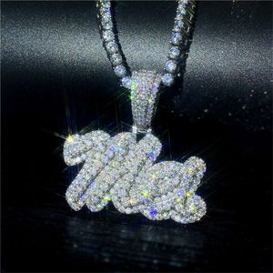Anpassade kvinnor Moissanite Diamond 925 Sterling Silver Iced Out Initial Pendant Necklace Chain Hip Hop Custom Name Pendant