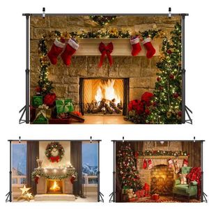Background Material 1Pc Creative 3D Christmas Tree Fireplace Photography Background String Light Wall Backdrops(without Bracket) YQ231003