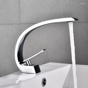 Bathroom Sink Faucets Copper And Cold Washbasin Faucet Baking Paint Black Single Hole Water Mixing Ceramic Plate Spool