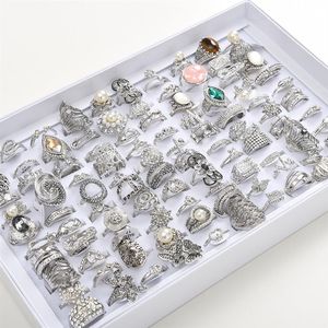 Mode 50st Lot Women's Exquisite Rhinestone Jewelry Party Gift Wedding Engagement Rings Mix Style Golden Silver310h