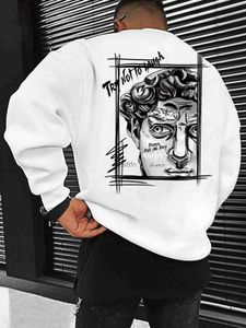 Herrhuvtröjor Sweatshirts Creative Sculpture Expression Text Design Mens Topps Crewneck New Streetwear Fashion Loose Sweatshirts Autumn New Pulloversl231003