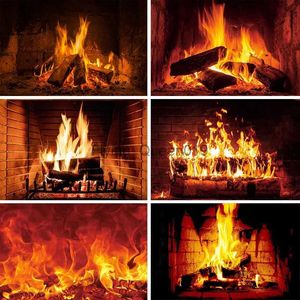 Background Material Laeacco Brick Wall Fireplace Wood Fire Burning Flame Photography Backdrop Baby Portrait Photo Background Photo Studio Photocall YQ231003