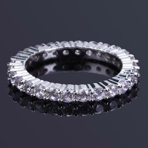 New CZ Zirconia Tennis Finger Rings White Gold Plated Full Diamond Iced Out Wedding Engagement Hip Hop Rock Rapper Jewelry Gifts f258z