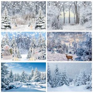 Background Material Winter Backdrop Forest Snow Natural Scenery Pine Tree Snowflake Christmas Tree Baby Portrait Photography Background Decor Banner YQ231003