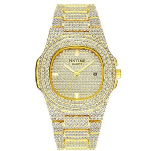 Hip hop masculino feminino diamante relógio de ouro gelado aço inoxidável quartzo nautilus esporte relógio de pulso designer luxo Watches261G