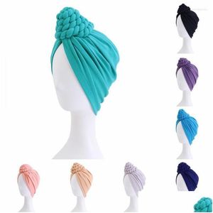 Beanie / Skull Caps Beanie / Skl Cor Sólida Soft Donut Nó Turban Chapéus Muçulmanos Envoltório Hijab Islâmico Feminino Lenço Perda Dhtwa