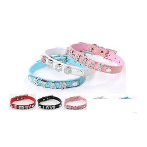 Dog Collars Leashes 20Pcs/Lot 5Colors Pu Leather Clogodile Skin Pet Cat Collar With Slide Bar Fit For 10Mm Diy Letter Charm Drop D Dhbez