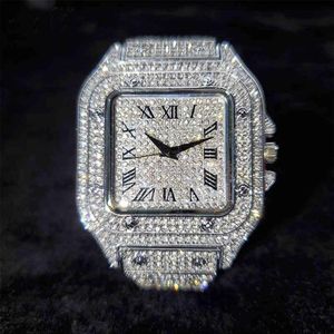 Iced Out Square Men يشاهد أفضل العلامة التجارية الفاخرة الكاملة الماس الهيب هوب ووتش أزياء غير مراقبة رقيقة من المجوهرات الذكور 2021251W