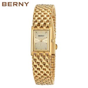 Złoty zegarek dla kobiet luksusowy prostokąt na rękę na rękę Złoty zegar kwarcowy zegar ze stali nierdzewnej panie ze stali nierdzewnej Montre femme 220105241g