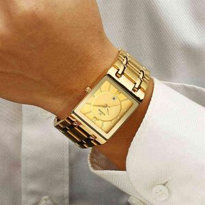 Relogio Masculino Woor Gold Watch Men Square Mens Watches Top Brand Luksusowy złoty kwarc ze stali nierdzewnej Wodoodporna nadgarstka 2290L