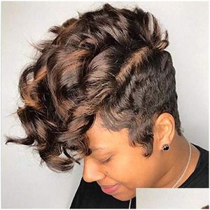 Syntetiska peruker nyckfulla kvinnor pixie skär håret kort brunt vin naturligt värmebeständigt peruk för svart kvinnors direkt droppdroppe dhpsh